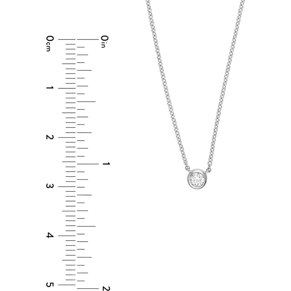 Olas d'Oro - 14K White Gold Bezel Set Round Diamond Necklace - 1/10 Carat Total Diamond Weight
