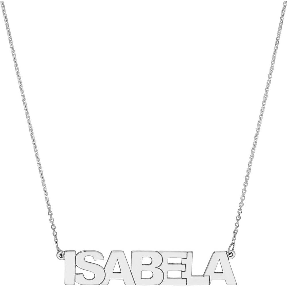 Olas d'Oro - 14K White Gold Block Font Nameplate Necklace - 7mm Height, Lobster Clasp