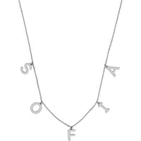 Olas d'Oro - 14K White Gold Block Initials Dangle Station Necklace with Lobster Clasp