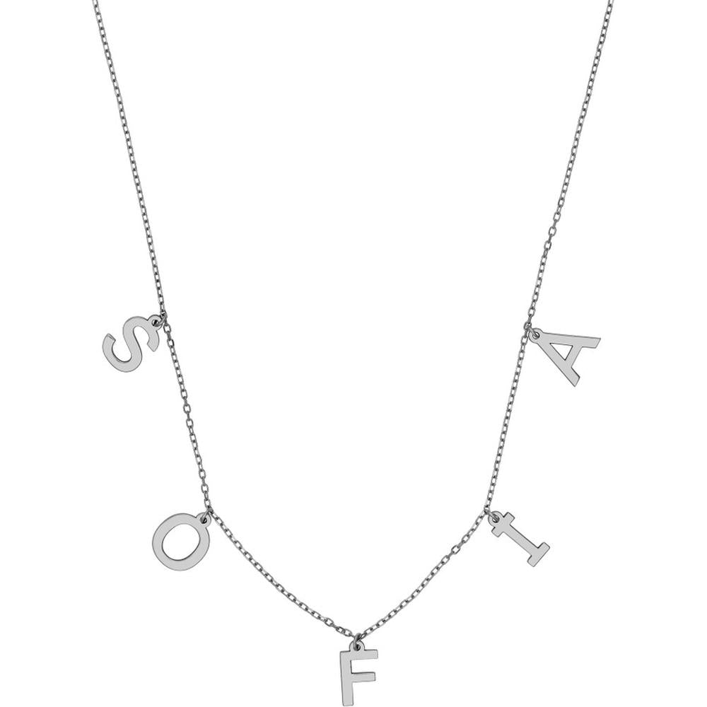 Olas d'Oro - 14K White Gold Block Initials Dangle Station Necklace with Lobster Clasp