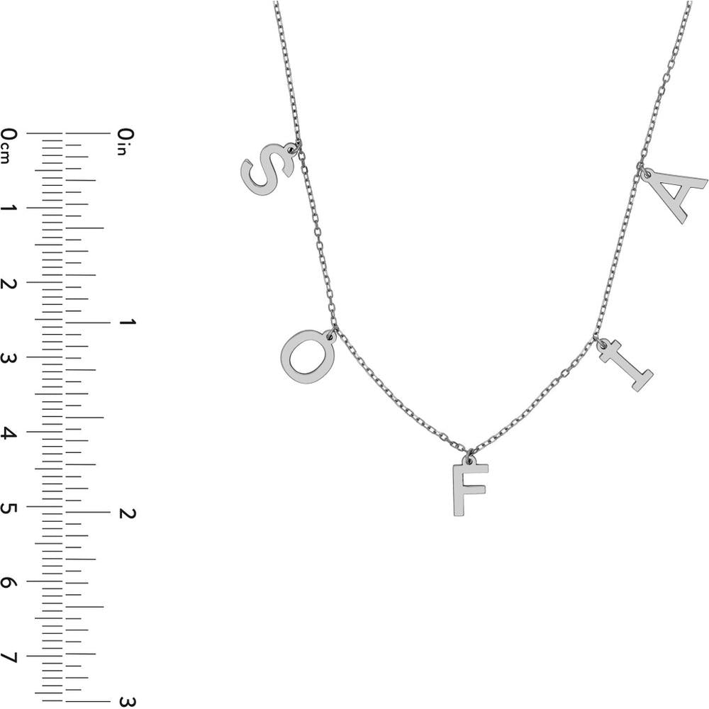Olas d'Oro - 14K White Gold Block Initials Dangle Station Necklace with Lobster Clasp