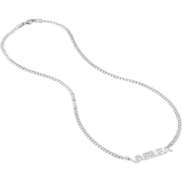 Olas d'Oro - 14K White Gold Block Nameplate Curb Chain Necklace - 5mm Font