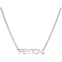 Olas d'Oro - 14K White Gold Block Nameplate Necklace with Bezel-Set Diamond - 0.03 Carat Total Diamond Weight