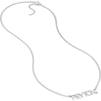 Olas d'Oro - 14K White Gold Block Nameplate Necklace with Bezel-Set Diamond - 0.03 Carat Total Diamond Weight