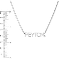 Olas d'Oro - 14K White Gold Block Nameplate Necklace with Bezel-Set Diamond - 0.03 Carat Total Diamond Weight