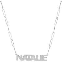Olas d'Oro - 14K White Gold Block Nameplate Paper Clip Necklace - 4.80 Grams