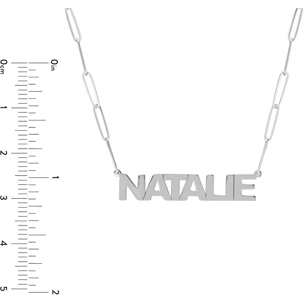 Olas d'Oro - 14K White Gold Block Nameplate Paper Clip Necklace - 4.80 Grams