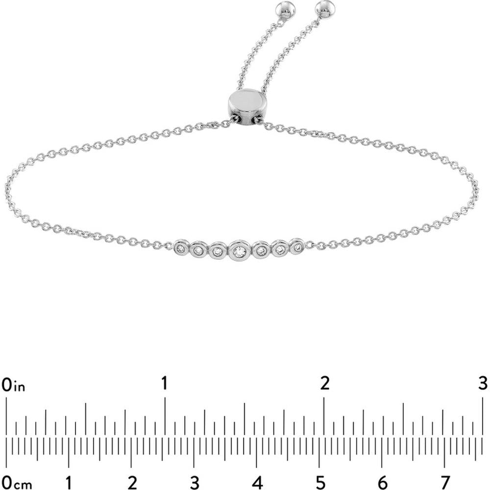 Olas d'Oro - 14K White Gold Bolo Bracelet with Graduated Bezel-Set Diamonds - 0.10 Carat Total Diamond Weight