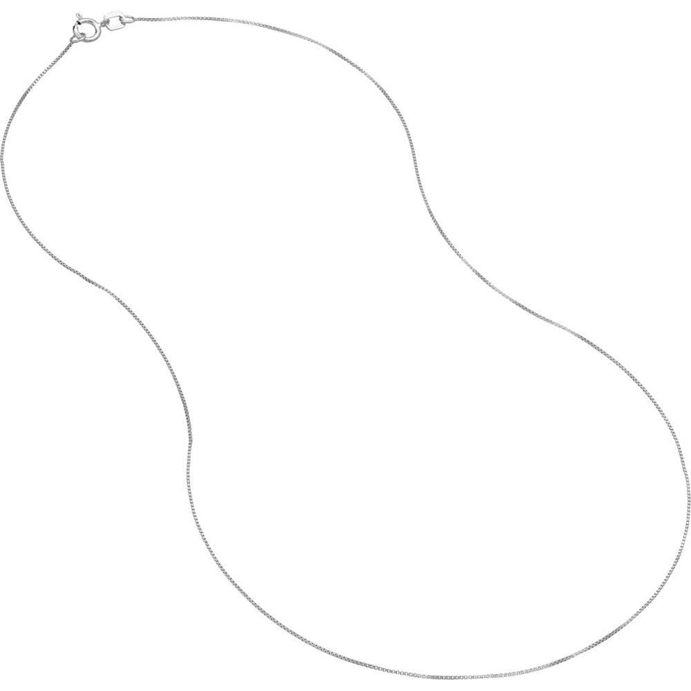 Olas d'Oro - 14K White Gold Box Chain Necklace 0.55mm 24" with Spring Ring Closure - 1.31 Grams