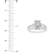 Olas d'Oro - 14K White Gold Braided Claddagh Ring with Diamond Accent - 0.02 Carat Total Diamond Weight