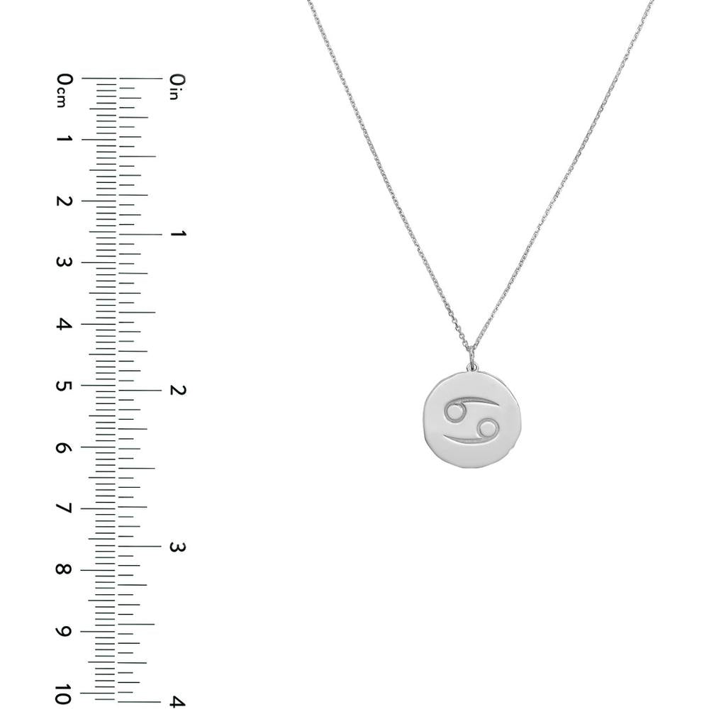 Olas d'Oro - 14K White Gold Cancer Zodiac Organic Disc Pendant Necklace 3 Grams Weight