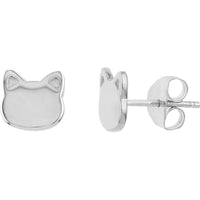 Olas d'Oro - 14K White Gold Cat Face Stud Earrings Elegant Minimalist Design