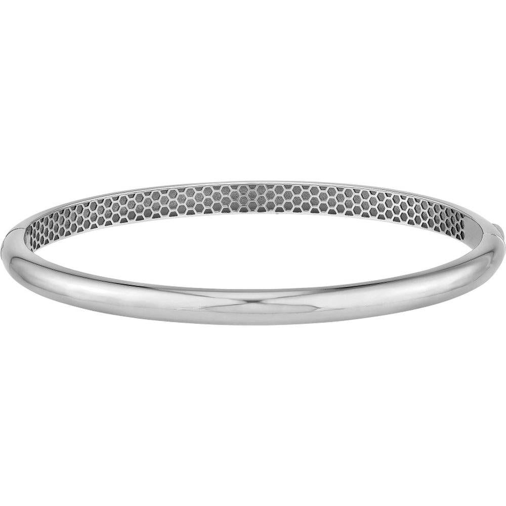 Olas d'Oro - 14K White Gold Classic Dome Bangle with Hinged Closure - 11.66g Weight