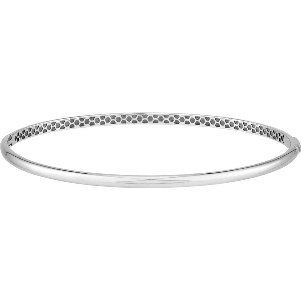 Olas d'Oro - 14K White Gold Classic Thin Dome Bangle - Elegant and Stackable Design