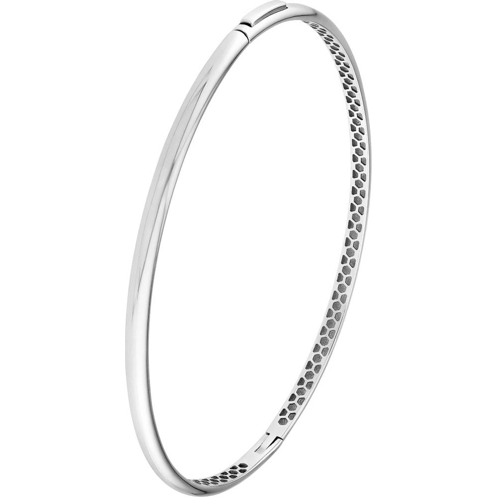 Olas d'Oro - 14K White Gold Classic Thin Dome Bangle - Elegant and Stackable Design