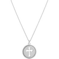 Olas d'Oro - 14K White Gold Cross Cutout Beaded Medallion Necklace - 12mm