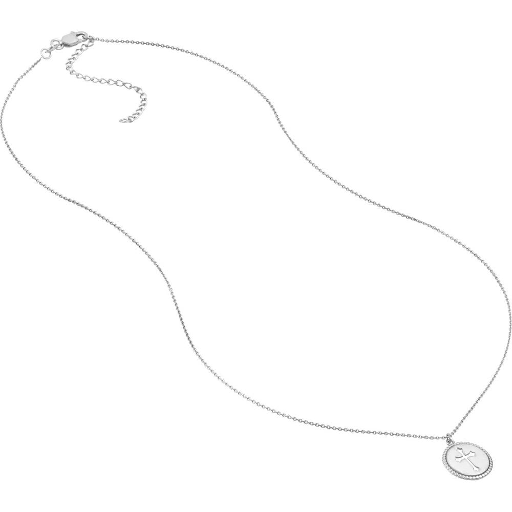 Olas d'Oro - 14K White Gold Cross Cutout Beaded Medallion Necklace - 12mm