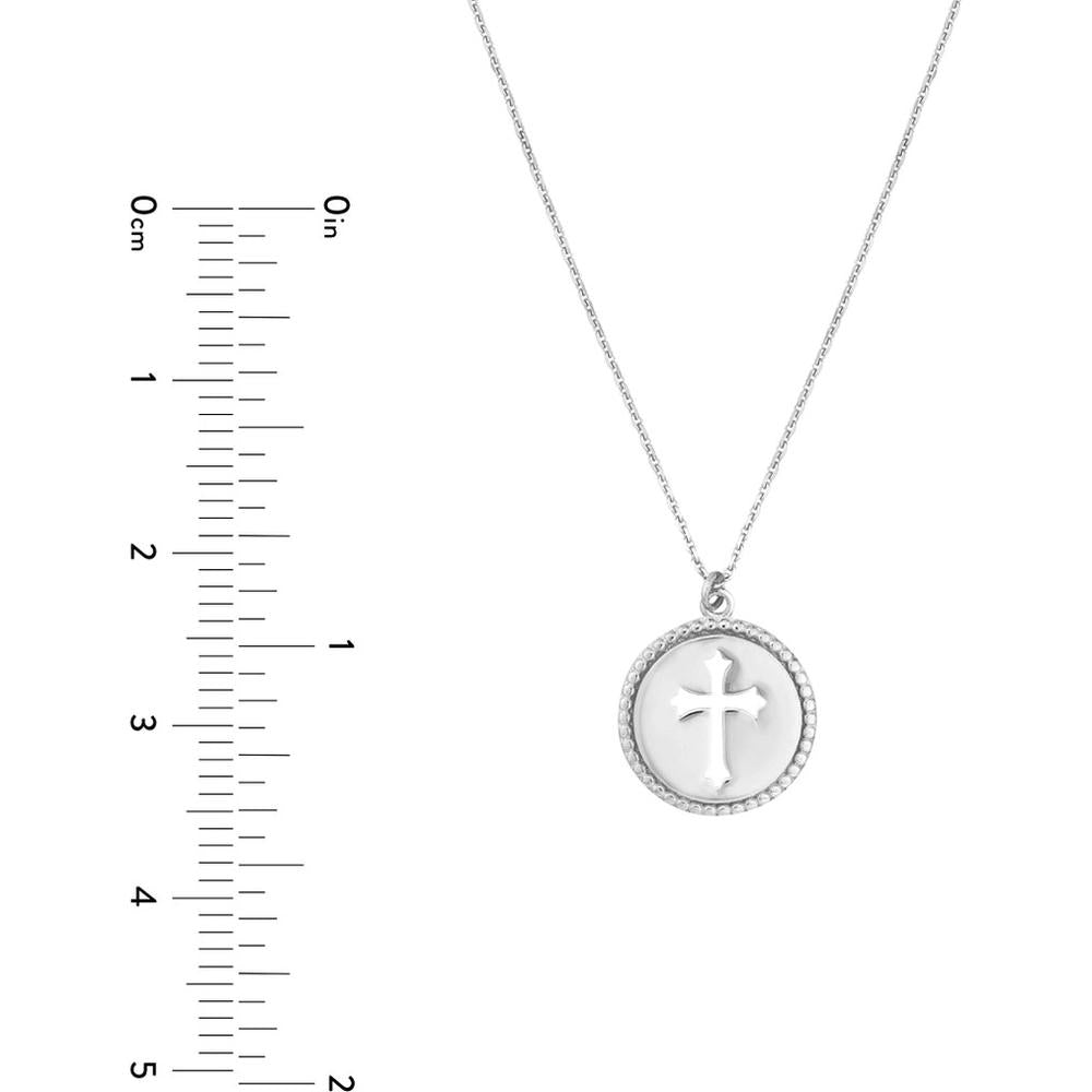 Olas d'Oro - 14K White Gold Cross Cutout Beaded Medallion Necklace - 12mm