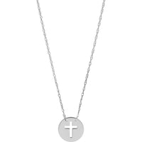 Olas d'Oro - 14K White Gold Cross Cutout Mini Disc Pendant Necklace with Spring Ring Clasp