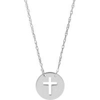 Olas d'Oro - 14K White Gold Cross Cutout Mini Disc Pendant Necklace with Spring Ring Clasp