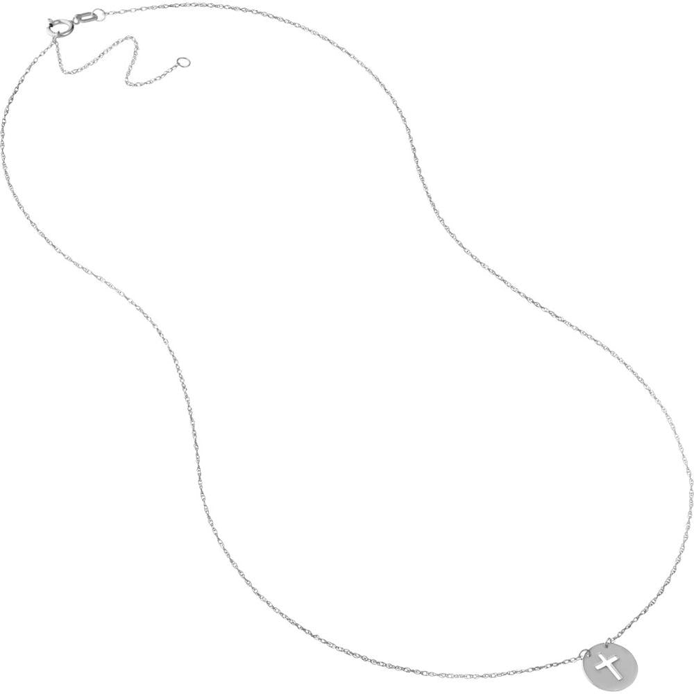 Olas d'Oro - 14K White Gold Cross Cutout Mini Disc Pendant Necklace with Spring Ring Clasp