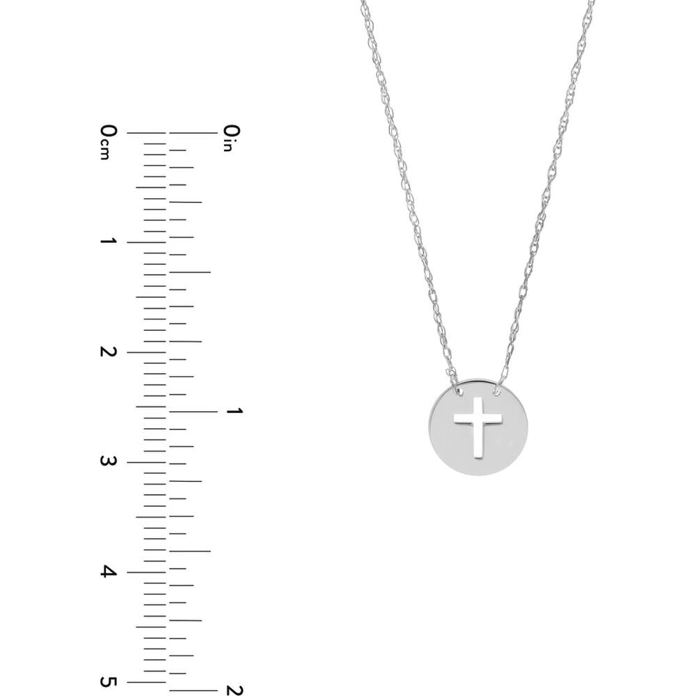 Olas d'Oro - 14K White Gold Cross Cutout Mini Disc Pendant Necklace with Spring Ring Clasp