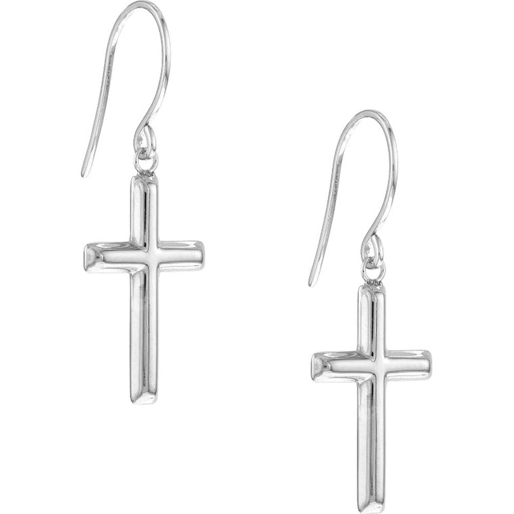 Olas d'Oro - 14K White Gold Cross Dangle Earrings on Fish Hook - 1.55 Grams Total Weight