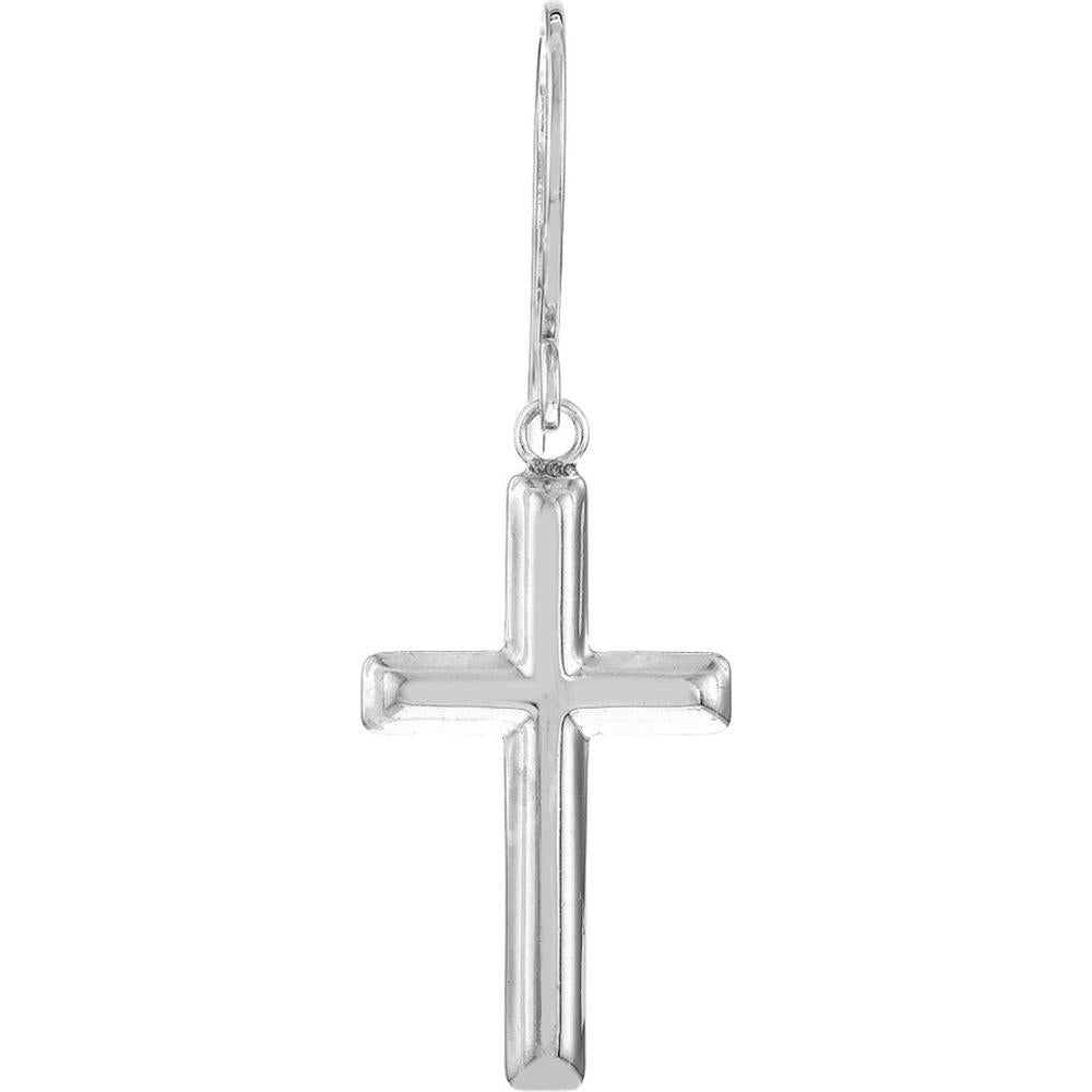 Olas d'Oro - 14K White Gold Cross Dangle Earrings on Fish Hook - 1.55 Grams Total Weight