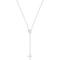 Olas d'Oro - 14K White Gold Cross Lariat Necklace with Disc Pendant - 2.17 Grams