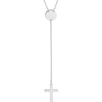 Olas d'Oro - 14K White Gold Cross Lariat Necklace with Disc Pendant - 2.17 Grams