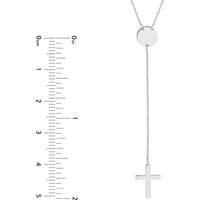 Olas d'Oro - 14K White Gold Cross Lariat Necklace with Disc Pendant - 2.17 Grams