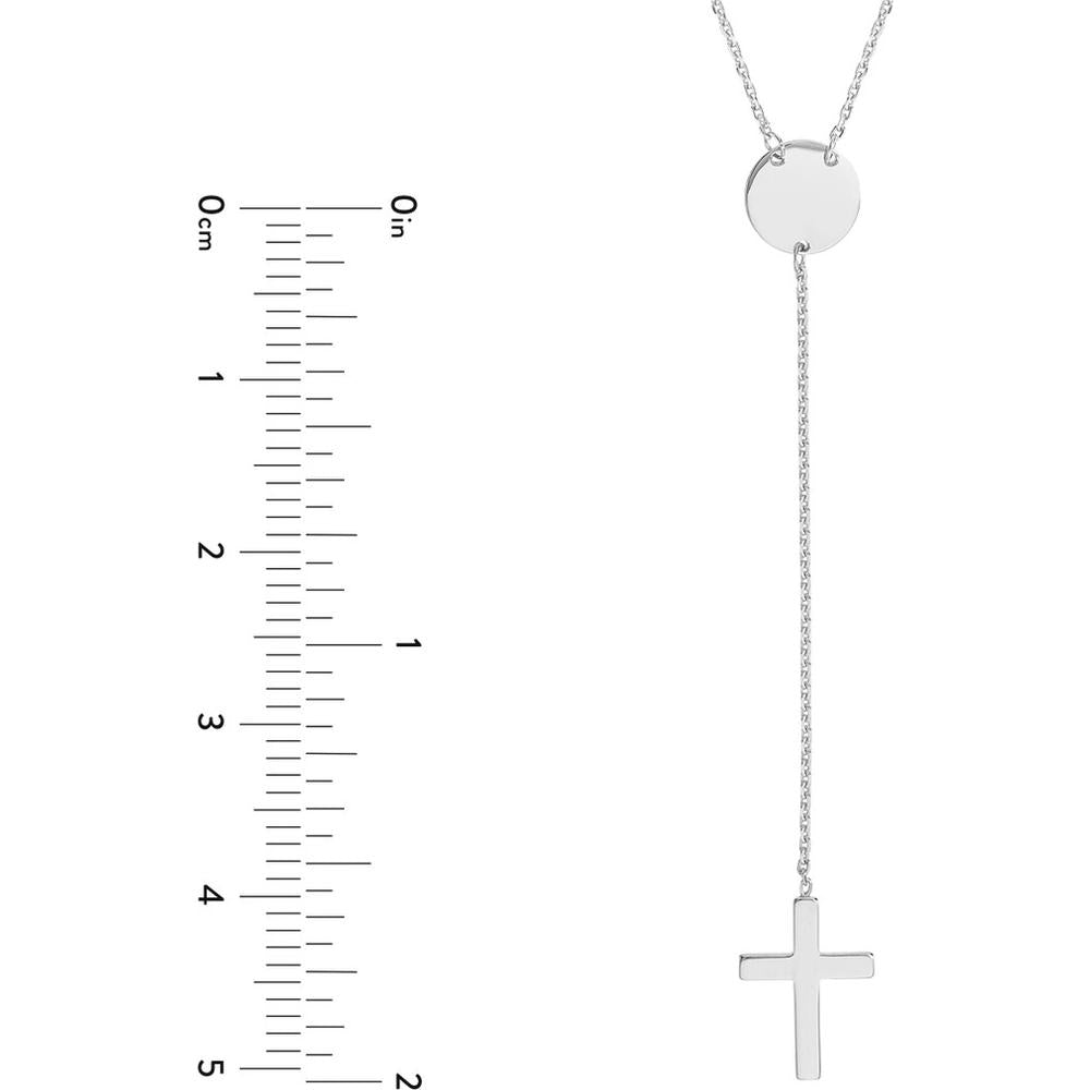 Olas d'Oro - 14K White Gold Cross Lariat Necklace with Disc Pendant - 2.17 Grams