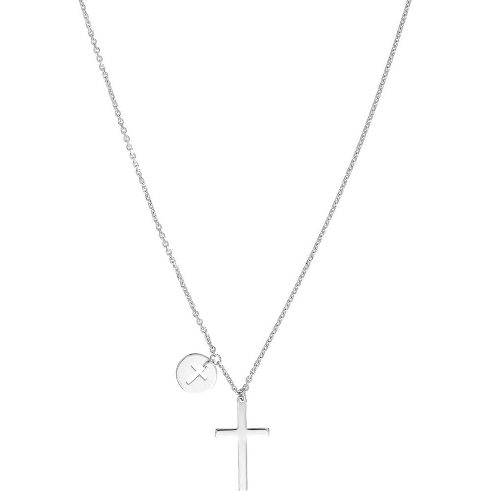 Olas d'Oro - 14K White Gold Cross Necklace with Cutout Cross Disc Dangle - 2.39 Grams
