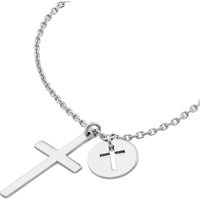 Olas d'Oro - 14K White Gold Cross Necklace with Cutout Cross Disc Dangle - 2.39 Grams