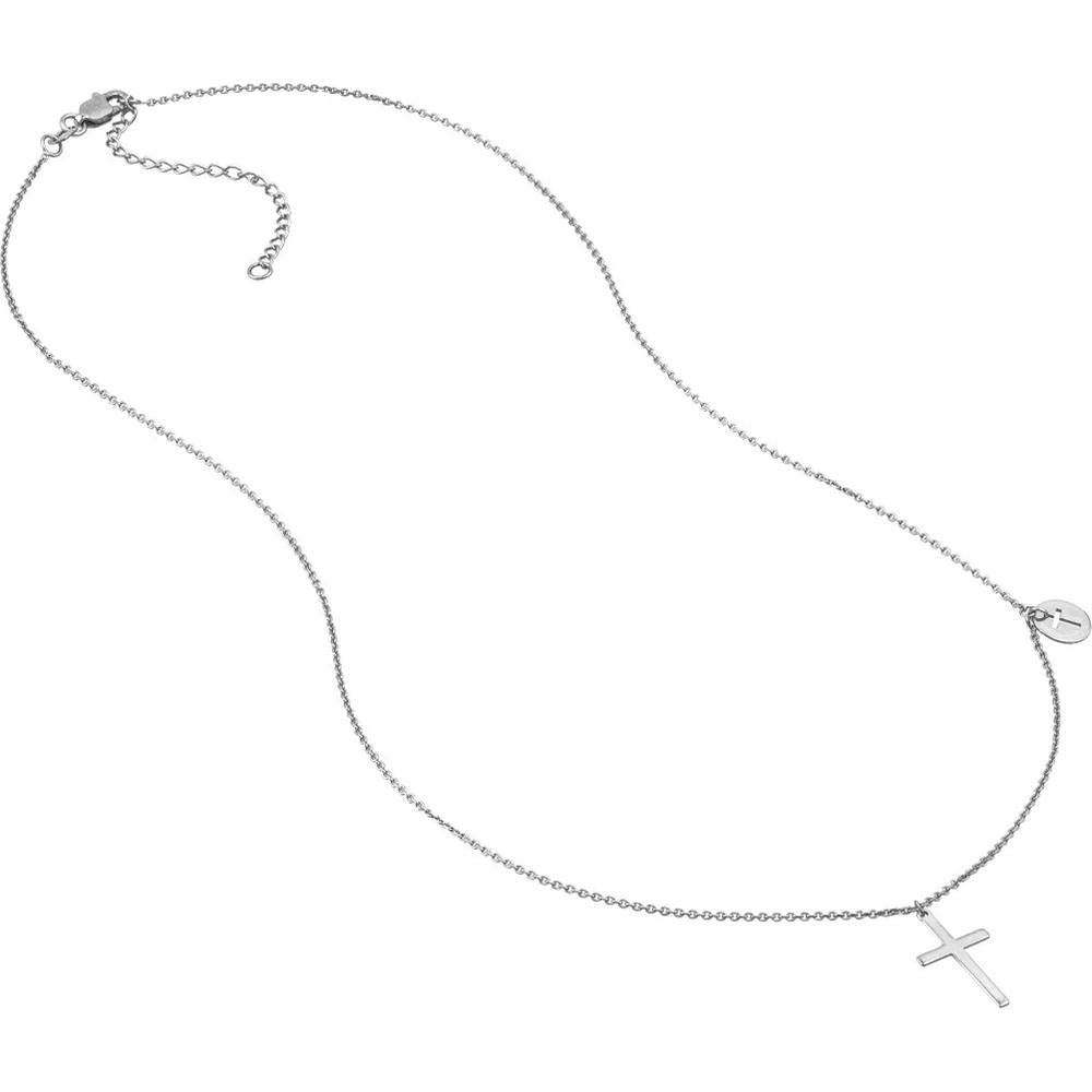 Olas d'Oro - 14K White Gold Cross Necklace with Cutout Cross Disc Dangle - 2.39 Grams