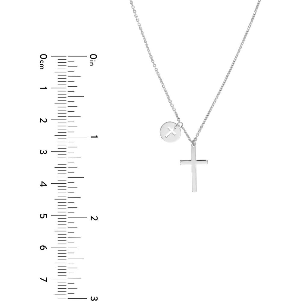 Olas d'Oro - 14K White Gold Cross Necklace with Cutout Cross Disc Dangle - 2.39 Grams