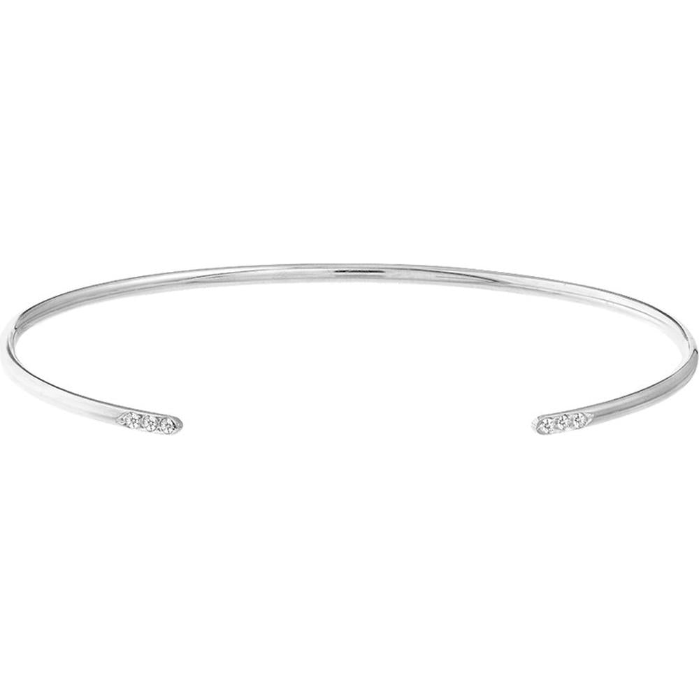 Olas d'Oro - 14K White Gold Cuff Bangle with Diamond Ends - 1/20 Total Carat Weight