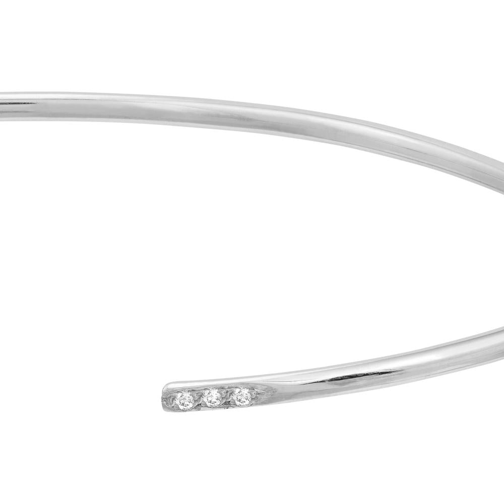 Olas d'Oro - 14K White Gold Cuff Bangle with Diamond Ends - 1/20 Total Carat Weight
