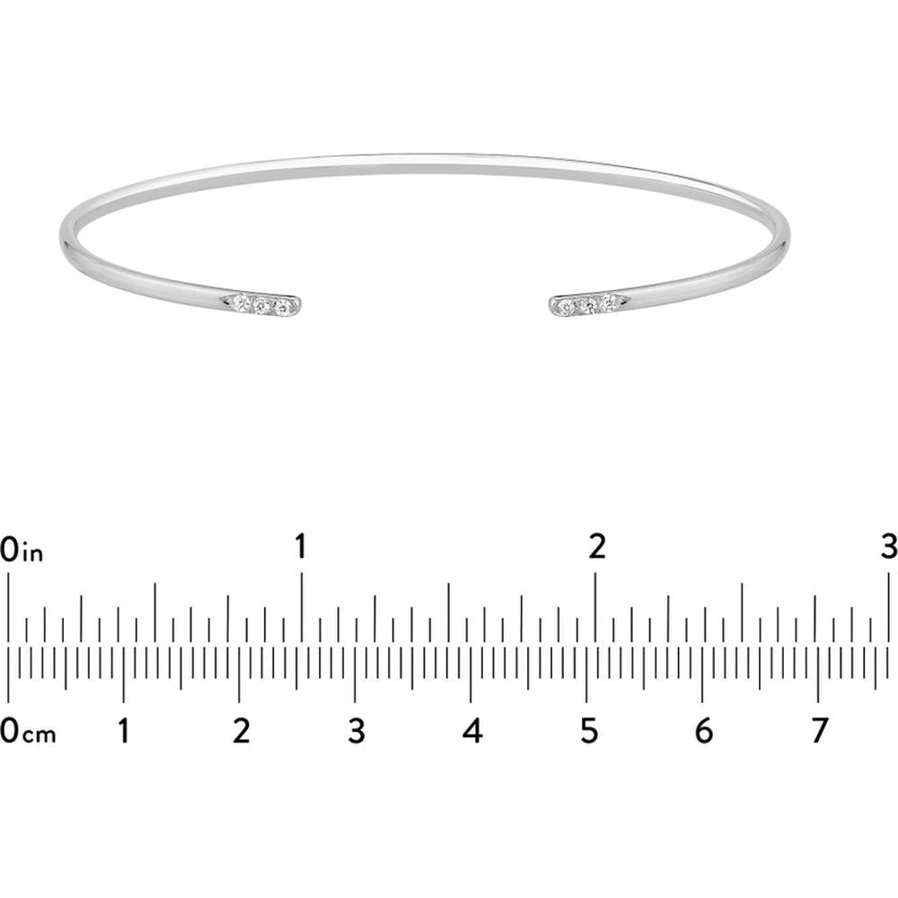 Olas d'Oro - 14K White Gold Cuff Bangle with Diamond Ends - 1/20 Total Carat Weight