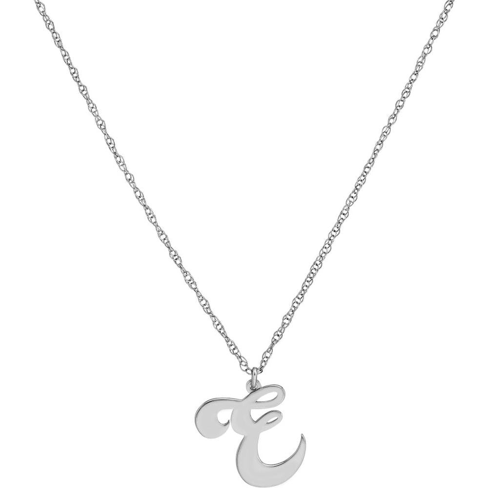 Olas d'Oro - 14K White Gold Cursive Initial Pendant Necklace - 15mm Height