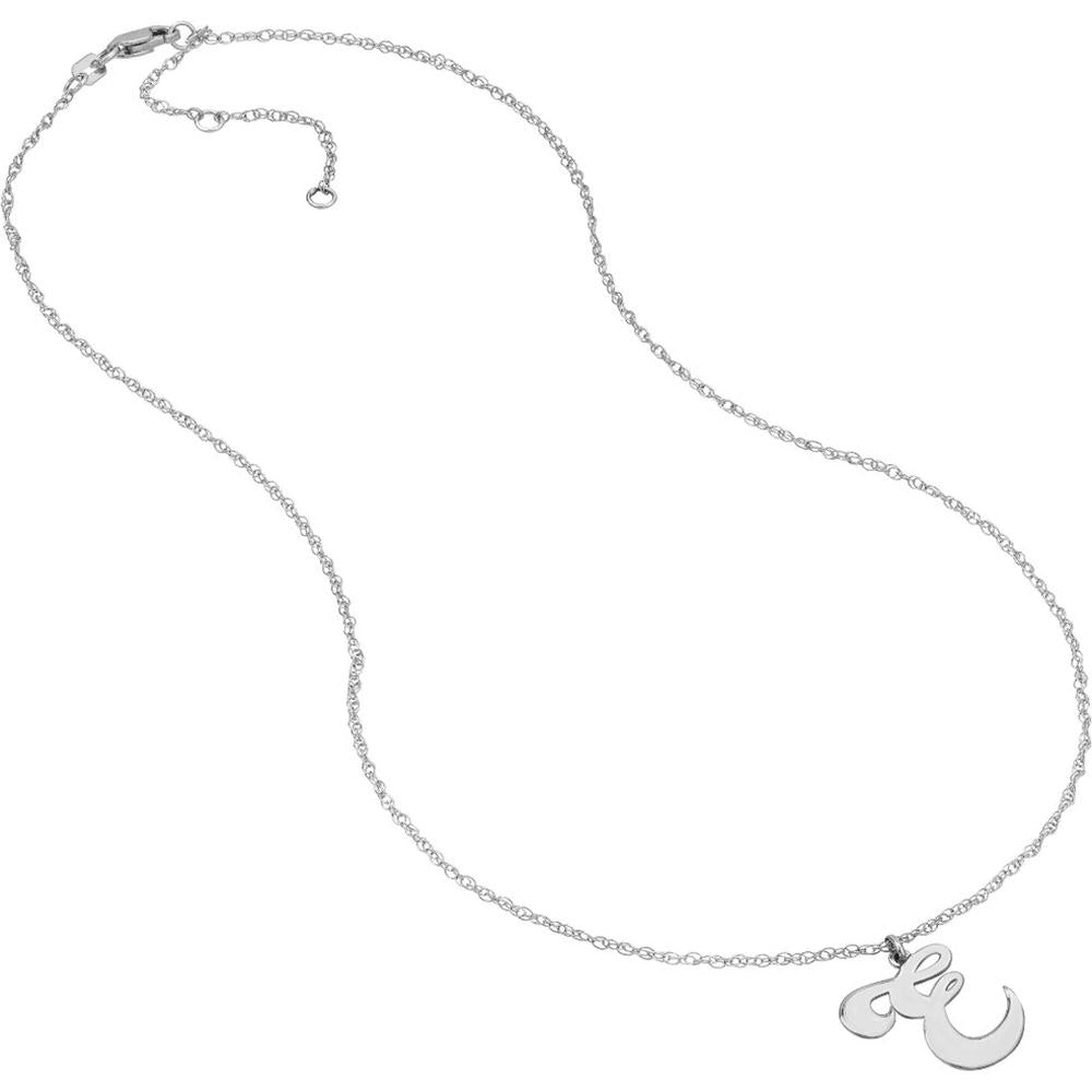 Olas d'Oro - 14K White Gold Cursive Initial Pendant Necklace - 15mm Height