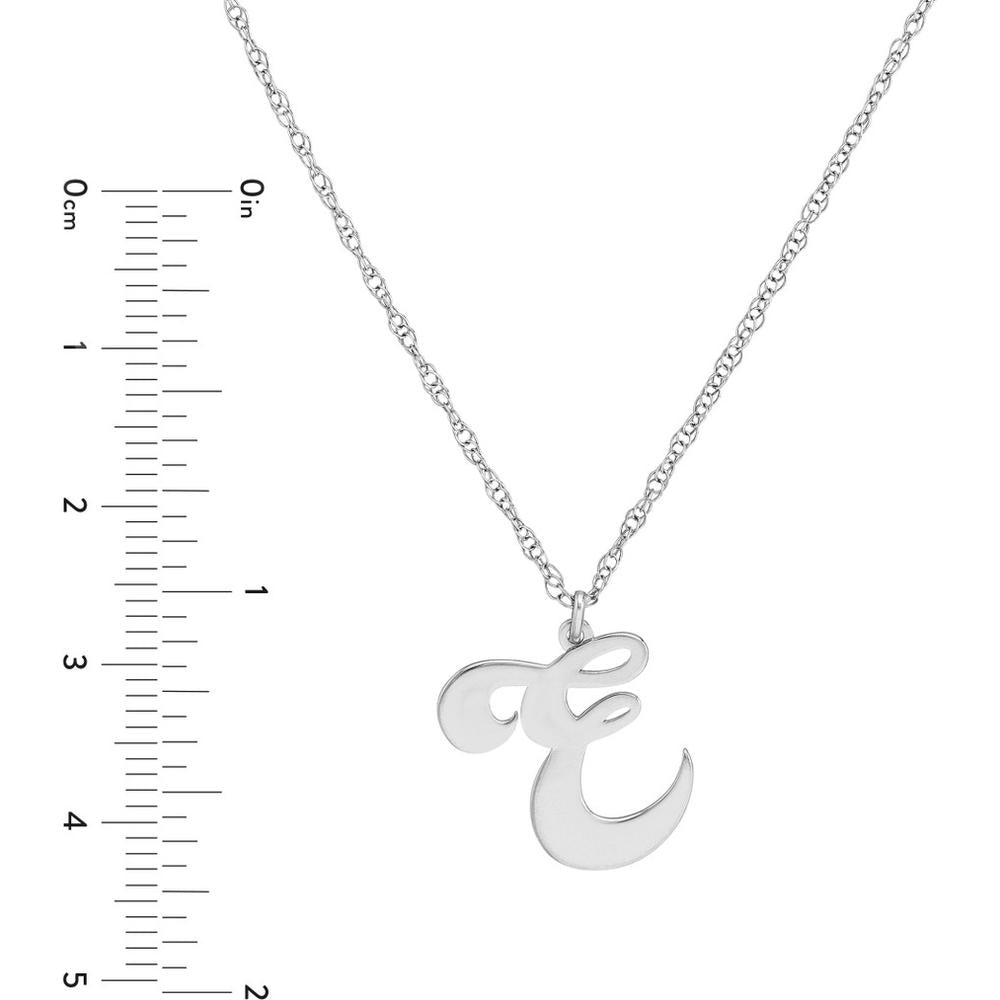 Olas d'Oro - 14K White Gold Cursive Initial Pendant Necklace - 15mm Height