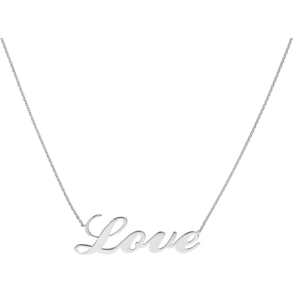 Olas d'Oro - 14K White Gold Cursive Love Adjustable Necklace - 16-18 Inches, 2.25 Grams