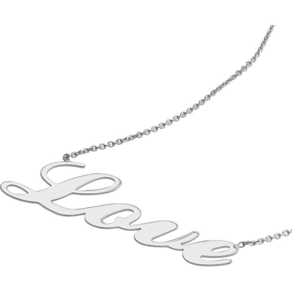 Olas d'Oro - 14K White Gold Cursive Love Adjustable Necklace - 16-18 Inches, 2.25 Grams