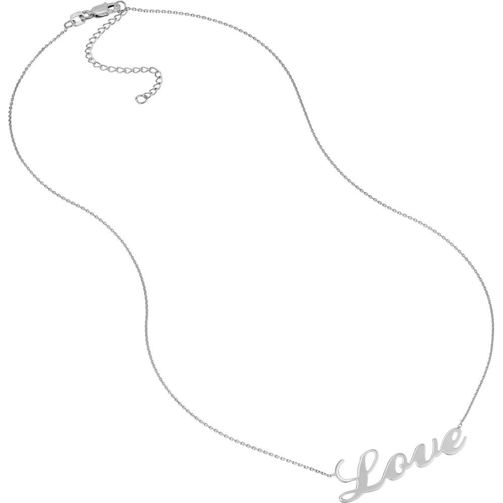 Olas d'Oro - 14K White Gold Cursive Love Adjustable Necklace - 16-18 Inches, 2.25 Grams
