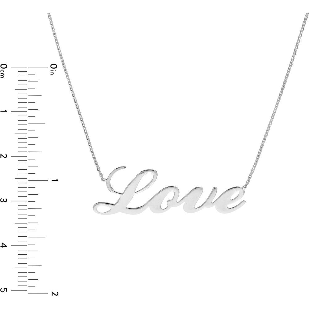 Olas d'Oro - 14K White Gold Cursive Love Adjustable Necklace - 16-18 Inches, 2.25 Grams