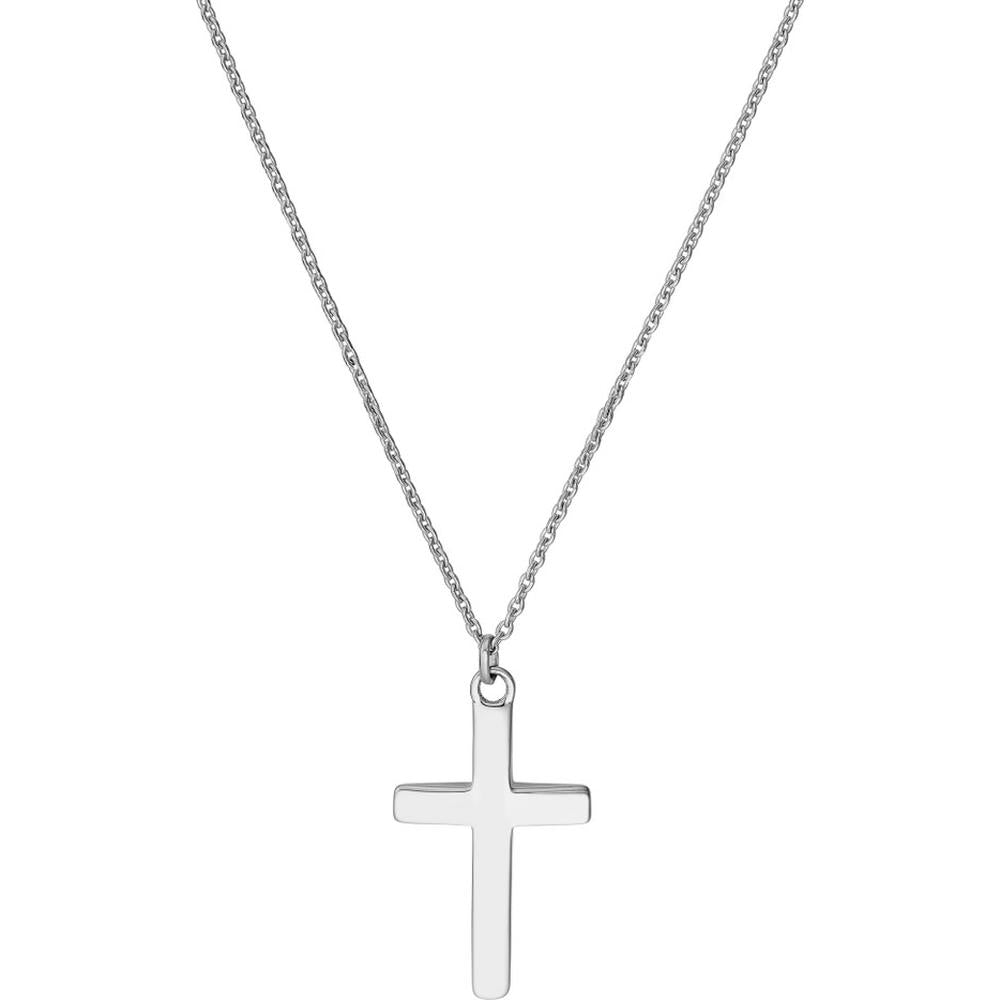 Olas d'Oro - 14K White Gold Curved Cross Adjustable Necklace with Lobster Clasp 3.50 Grams
