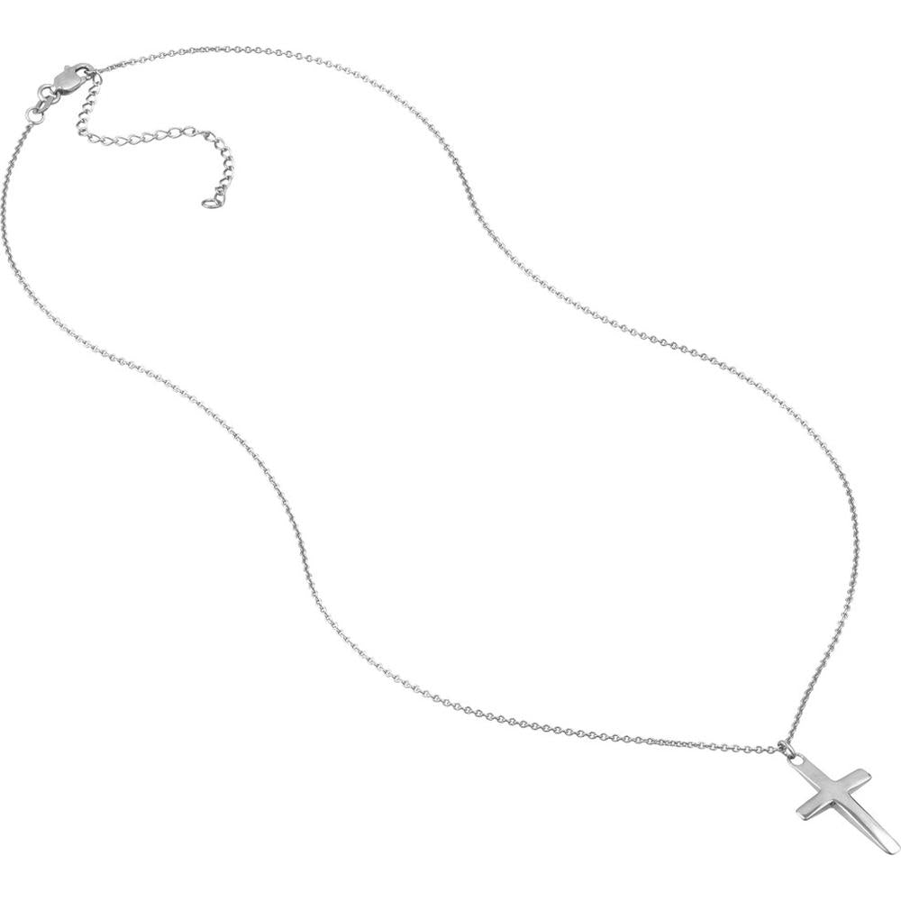 Olas d'Oro - 14K White Gold Curved Cross Adjustable Necklace with Lobster Clasp 3.50 Grams