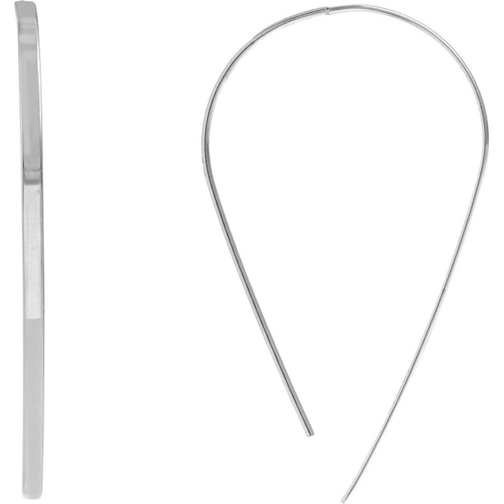 Olas d'Oro - 14K White Gold Curved Flat Wire Drop Earrings - 1.30 Grams Total Weight