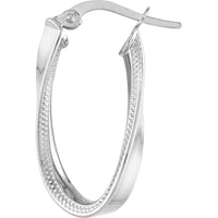Olas d'Oro - 14K White Gold Curved Oval Hoop Earrings with Textured Inside - 1.90 Grams Total Weight